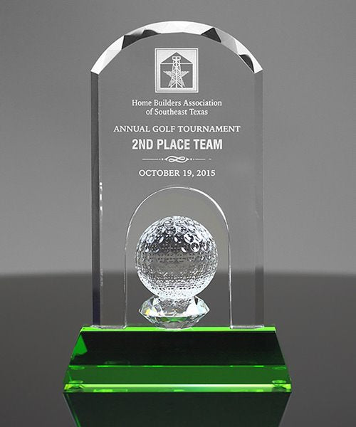 Crystal Dome Golf Trophy with Emerald Green Base