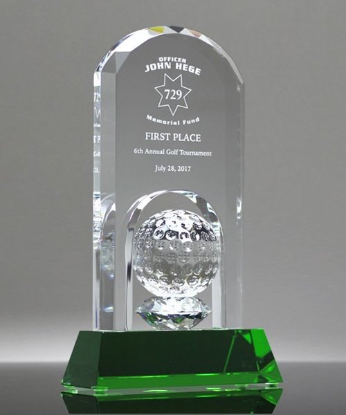 Crystal Dome Golf Trophy with Emerald Green Base