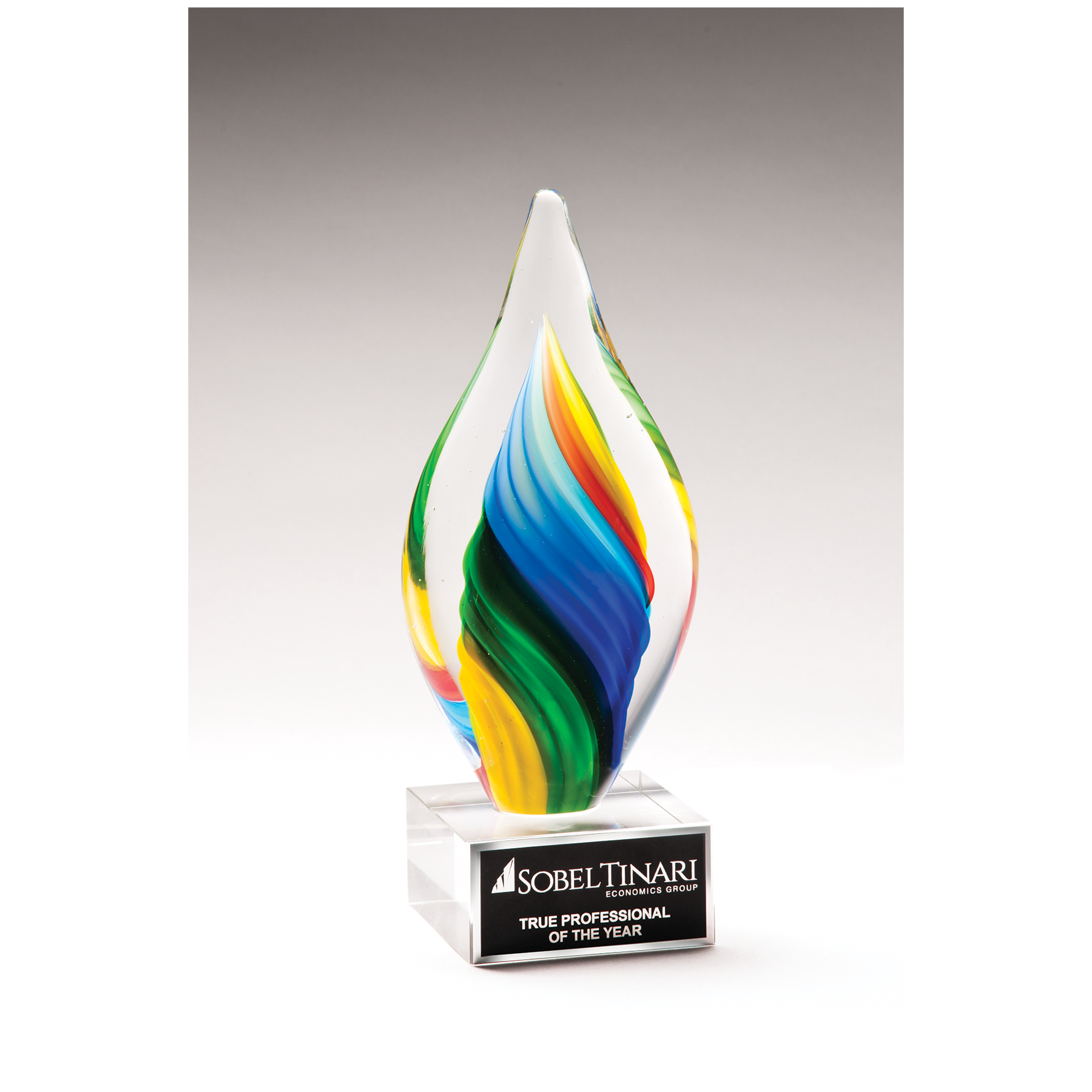 Rainbow Colored Twist Art Glass Award