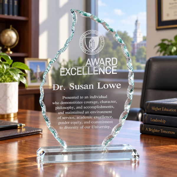 Faceted Flame Glass Sculpture Award — lifestyle setting