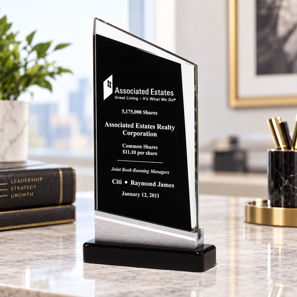 Zenith Glass Award with Black Piano-Finish Base and Silver Accent