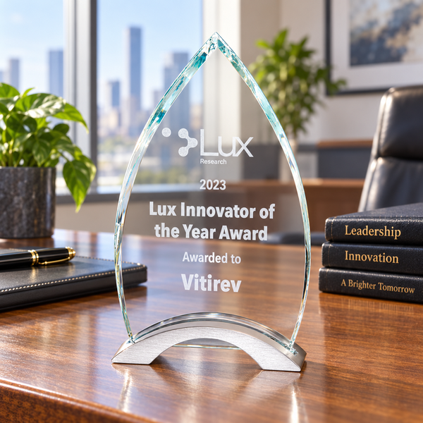 Flame Series Clear Glass Award with Silver Aluminum Base — lifestyle setting