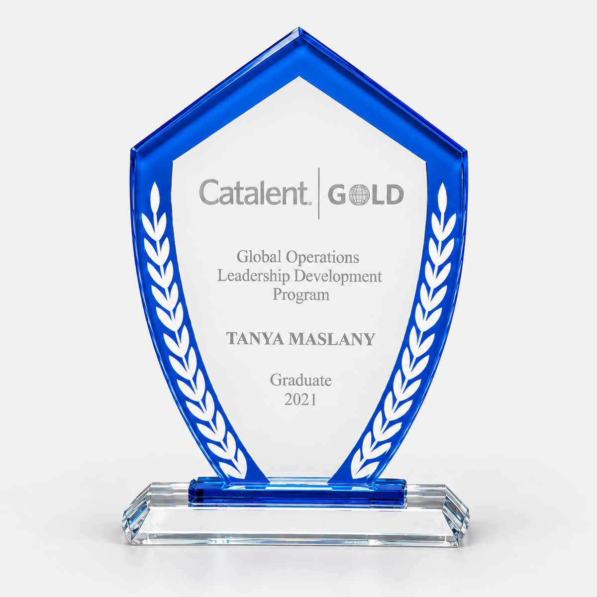 Shield-Shaped Glass Award with Colored Border