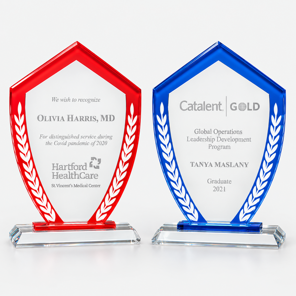 Shield-Shaped Glass Award with Colored Border