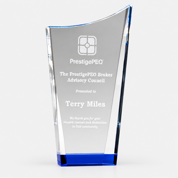 Contemporary Series Clear Crystal Award with Blue Accented Bottom