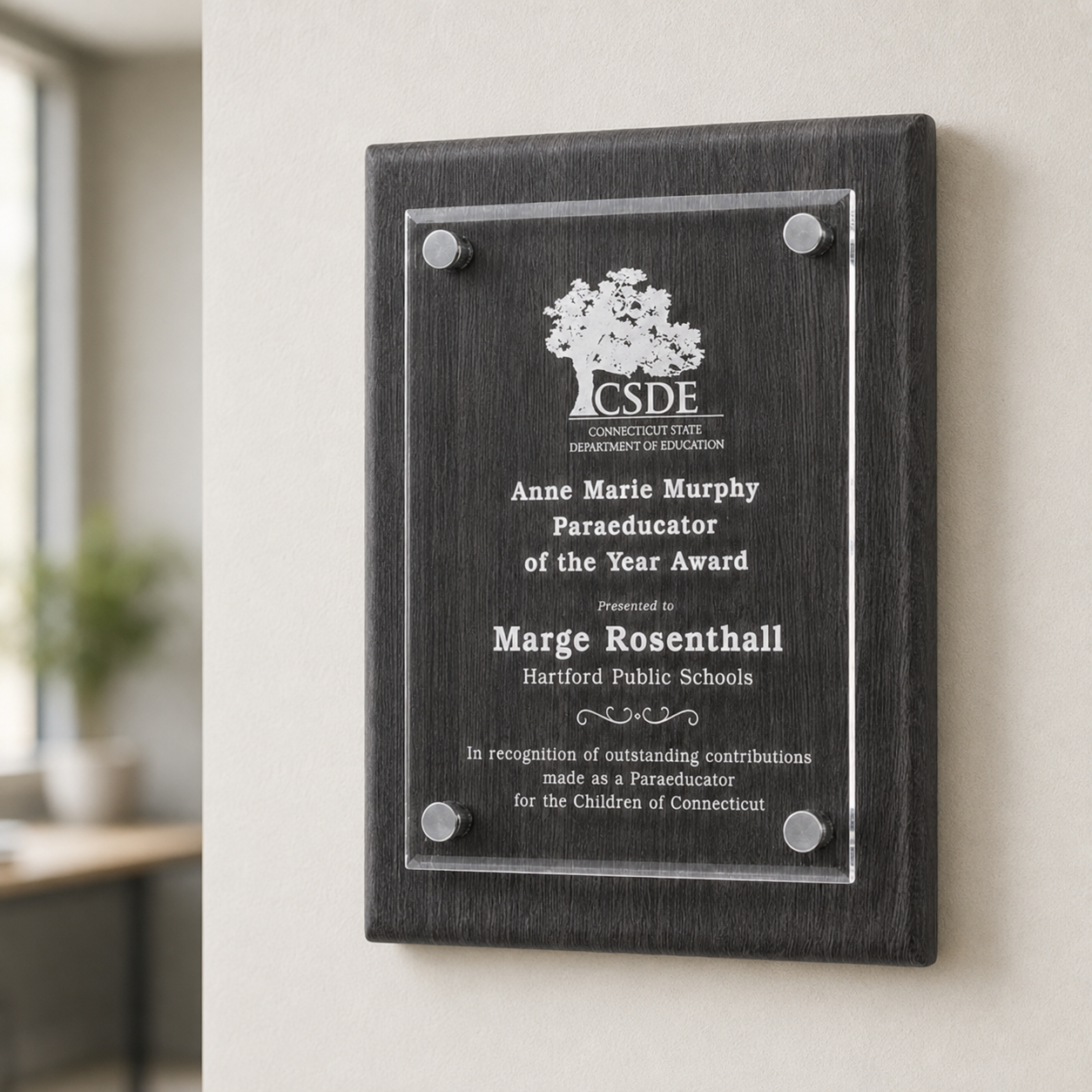 Leatherette Plaque with Floating Acrylic Panel
