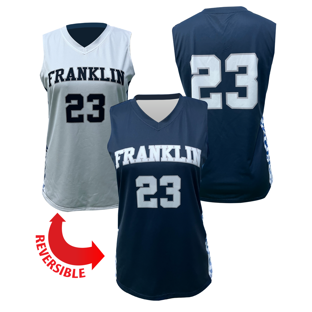 Custom Sublimated Women's & Girls' Reversible V-Neck Basketball Jersey — supplier alternate design