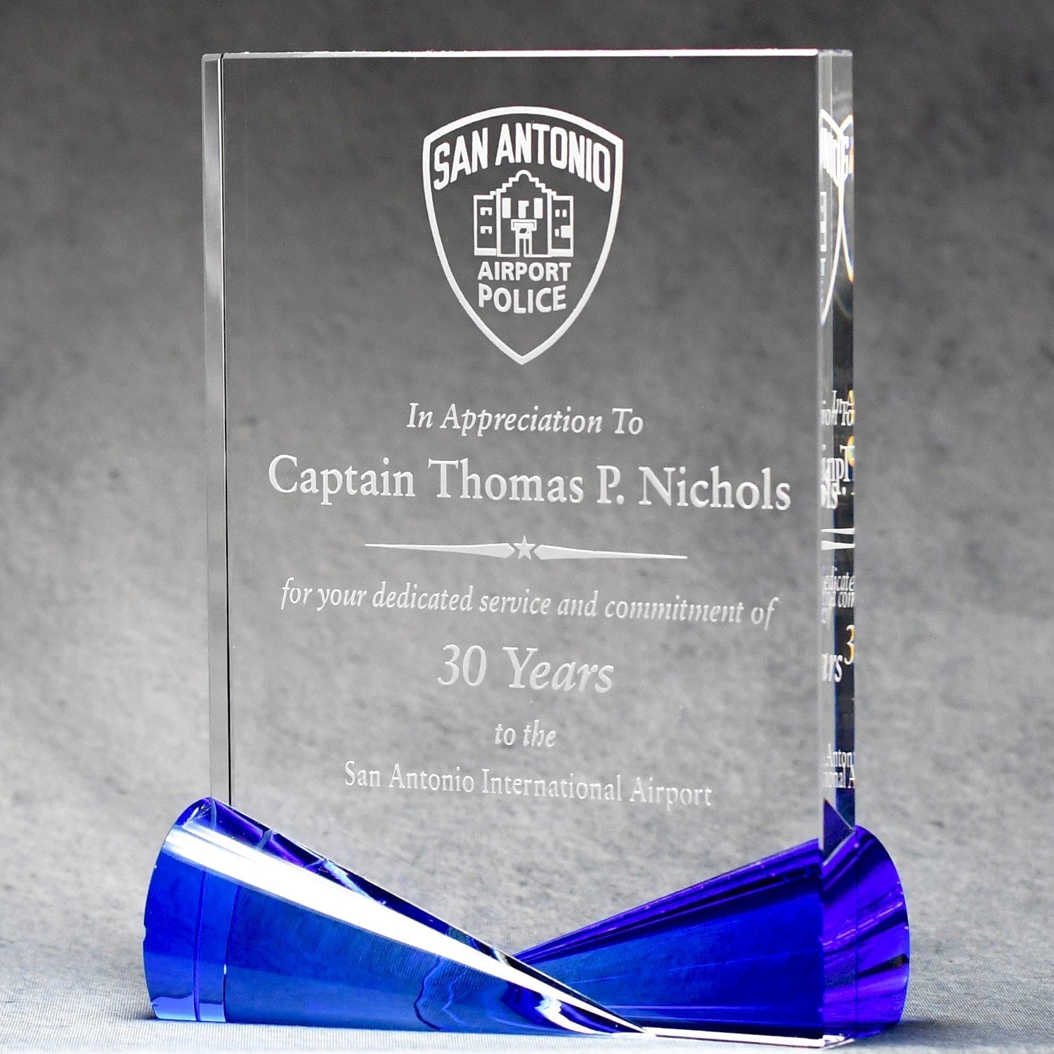 Clear Crystal with Bow-Tie Blue & Red Accents   ÂÂÂ