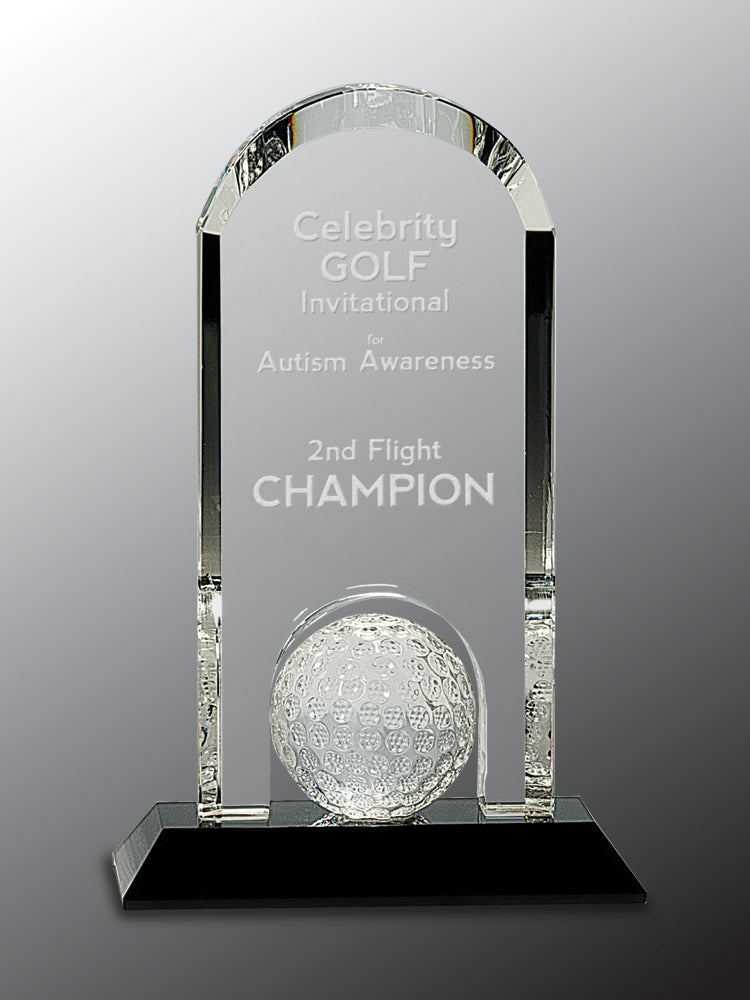 Clear Crystal Dome with Inset Golf Ball on Black Pedestal Base