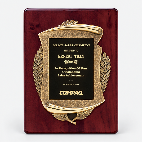 Rosewood Piano Finish Plaque with Antique Bronze Casting