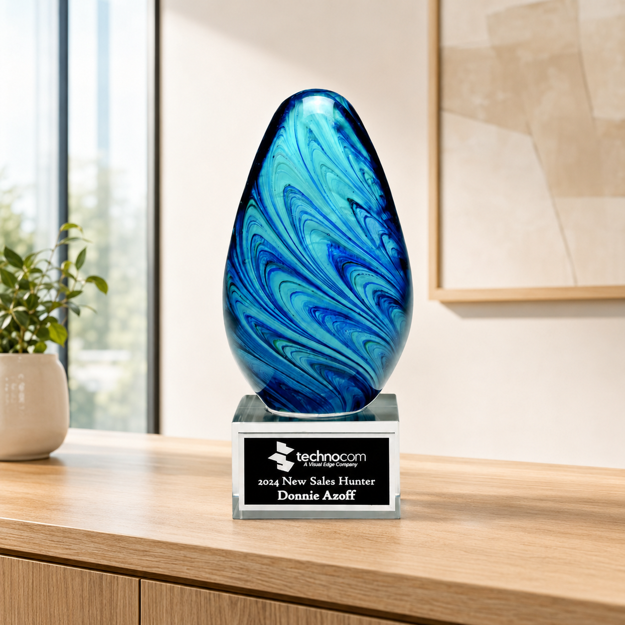 Blue Swirl Art Glass Award