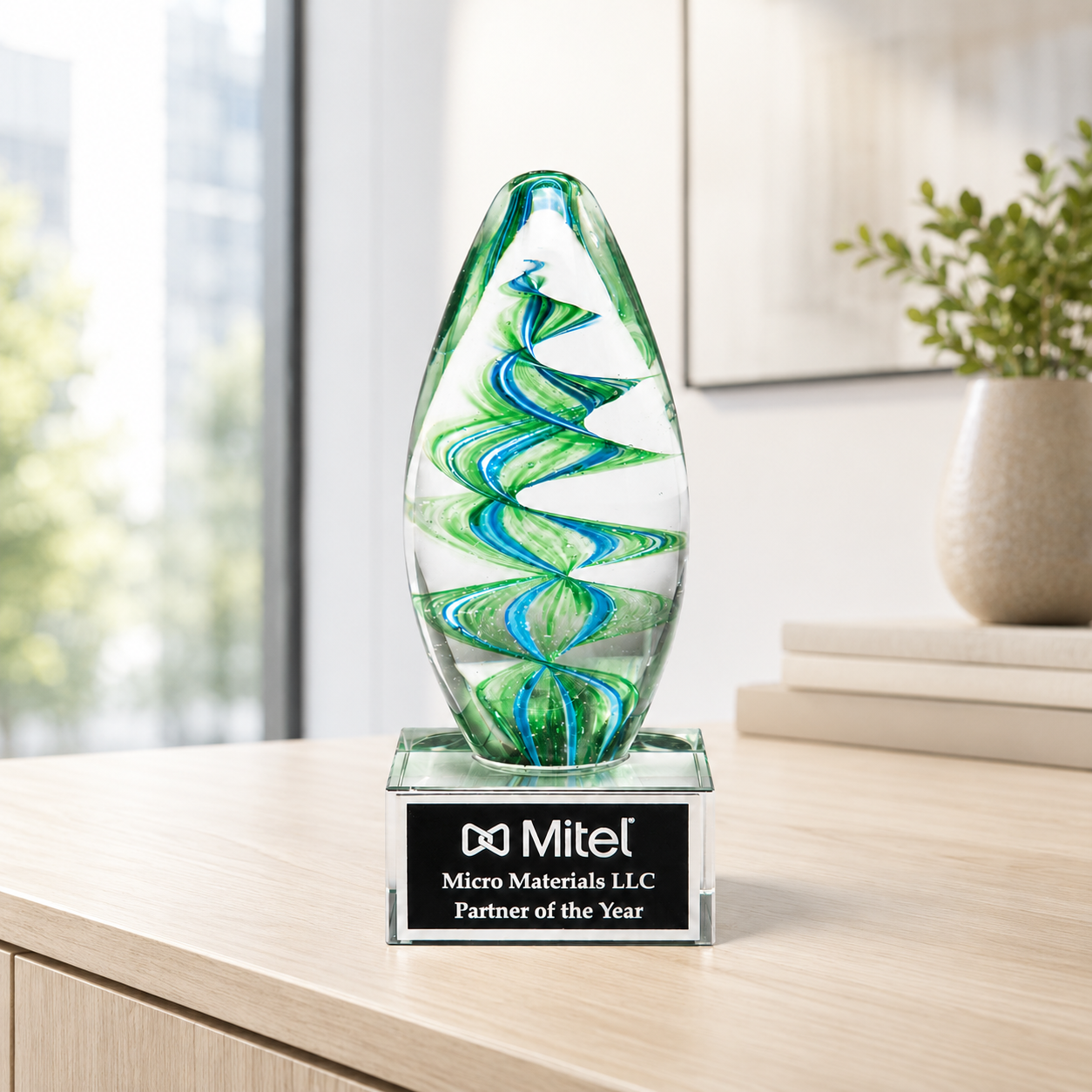 Blue and Green Egg Art Glass Award