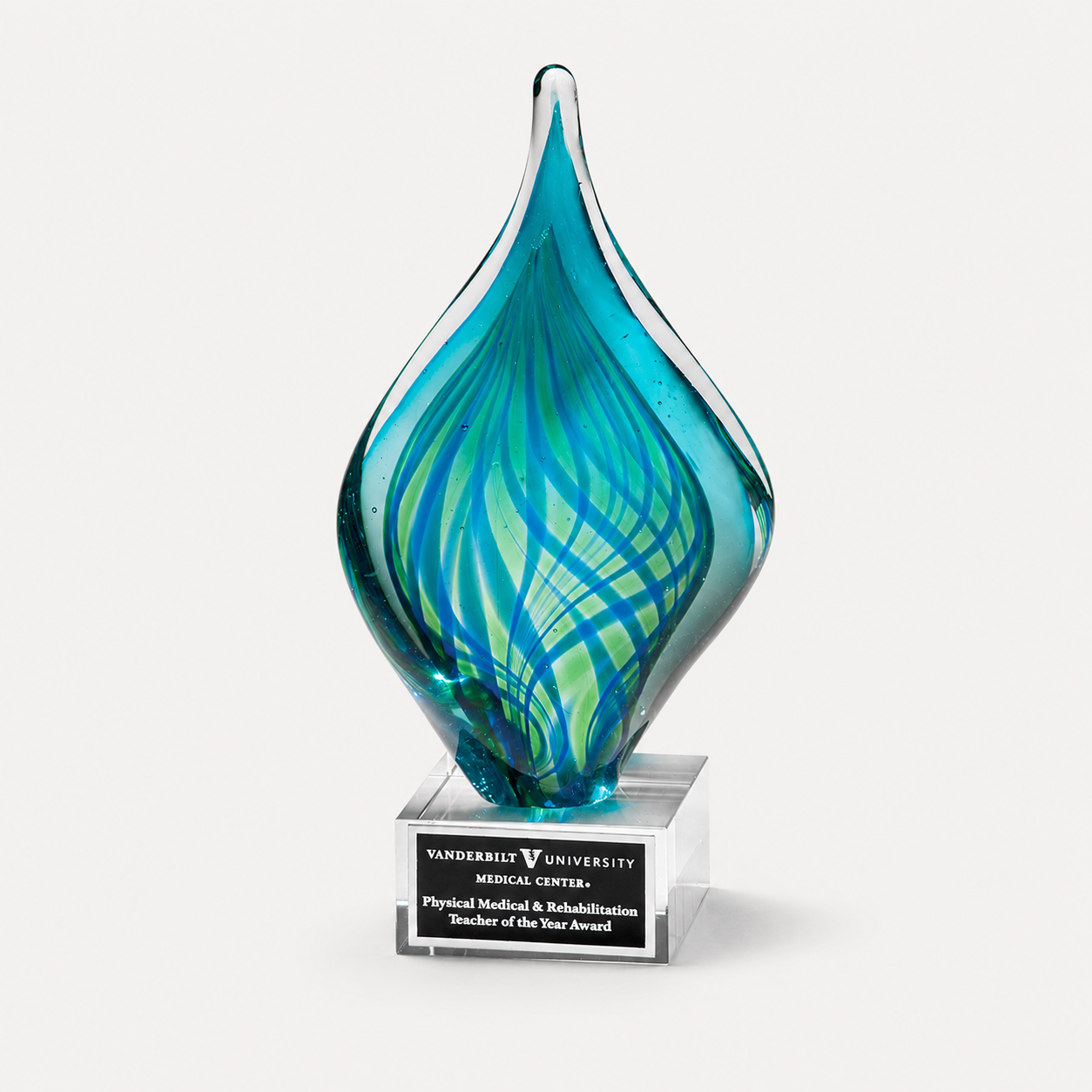Blue and Green Twist Art Glass Award