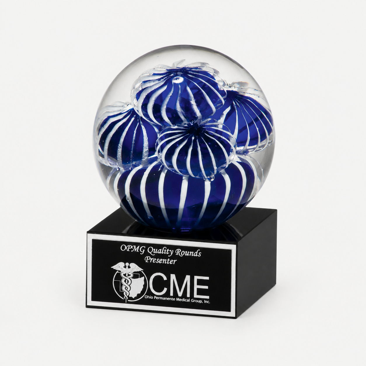 Blue and White Sea Anemone Globe Art Glass Award