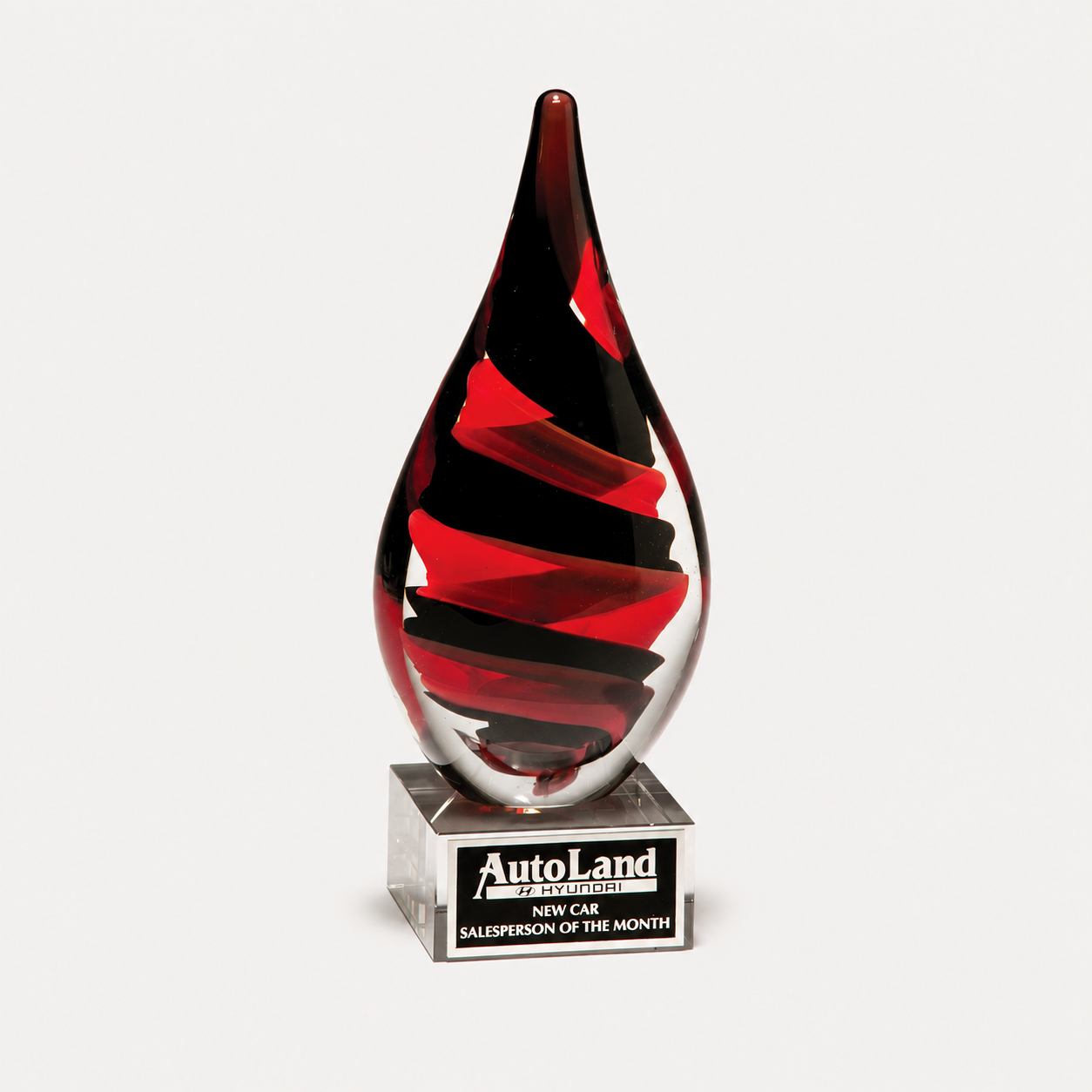 Red and Black Helix Teardrop Art Glass Award