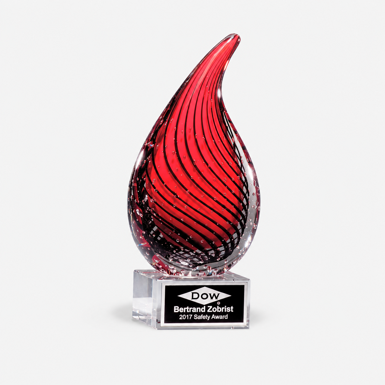 Red Flame Art Glass Award with Clear Base