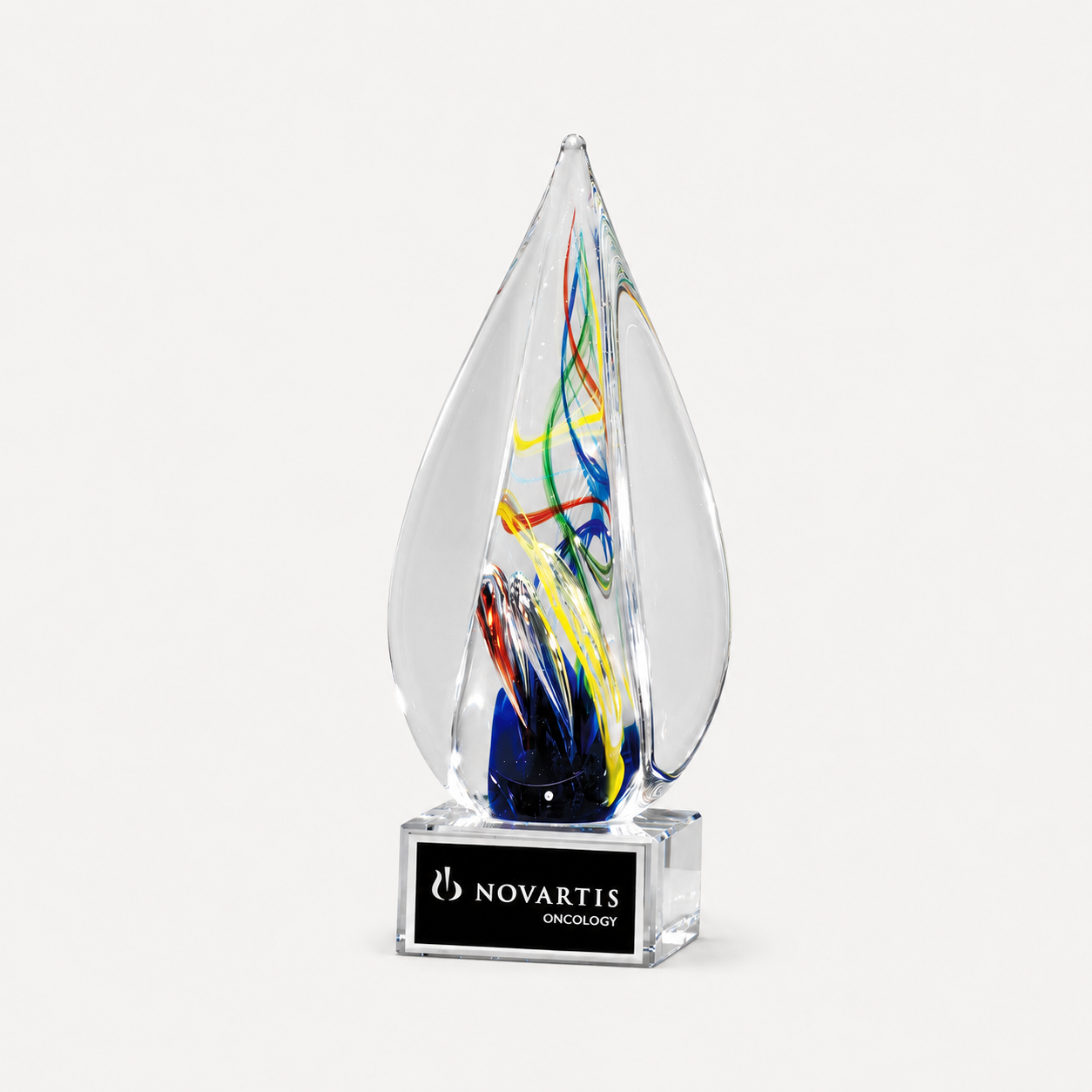 Flame-Shaped Art Glass Award with Clear Base