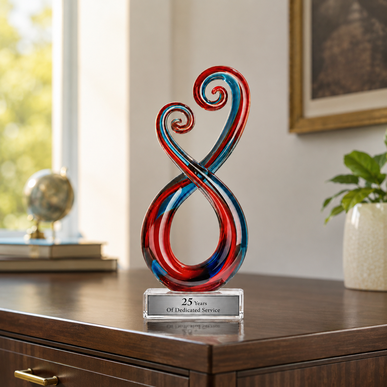 Red and Light Blue Octopus Art Glass Award