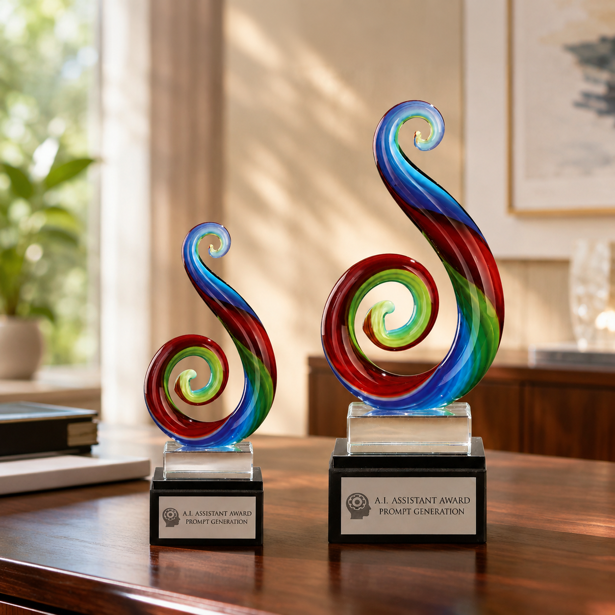 Multicolor Curlicue Art Glass Award with Clear Base