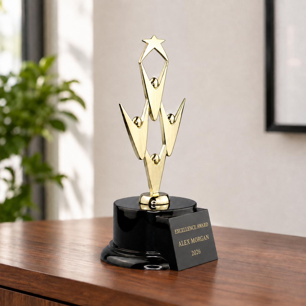 Star Performer Teamwork Award on Black Base