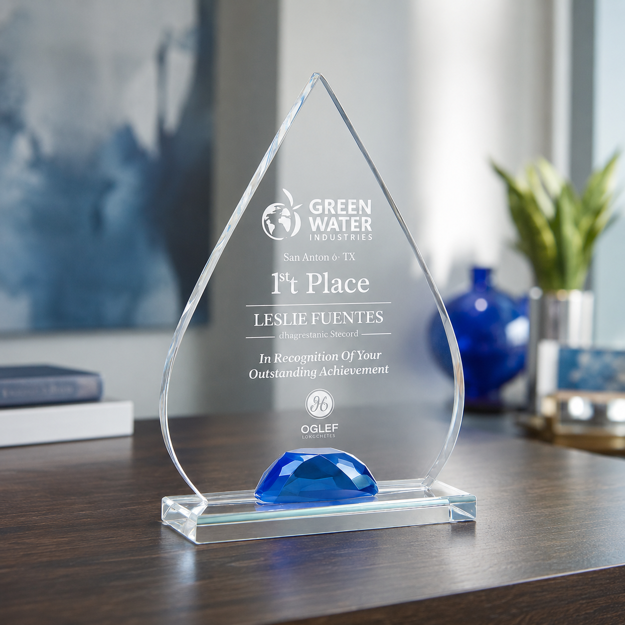 Cobalt Blue Teardrop Acrylic Award