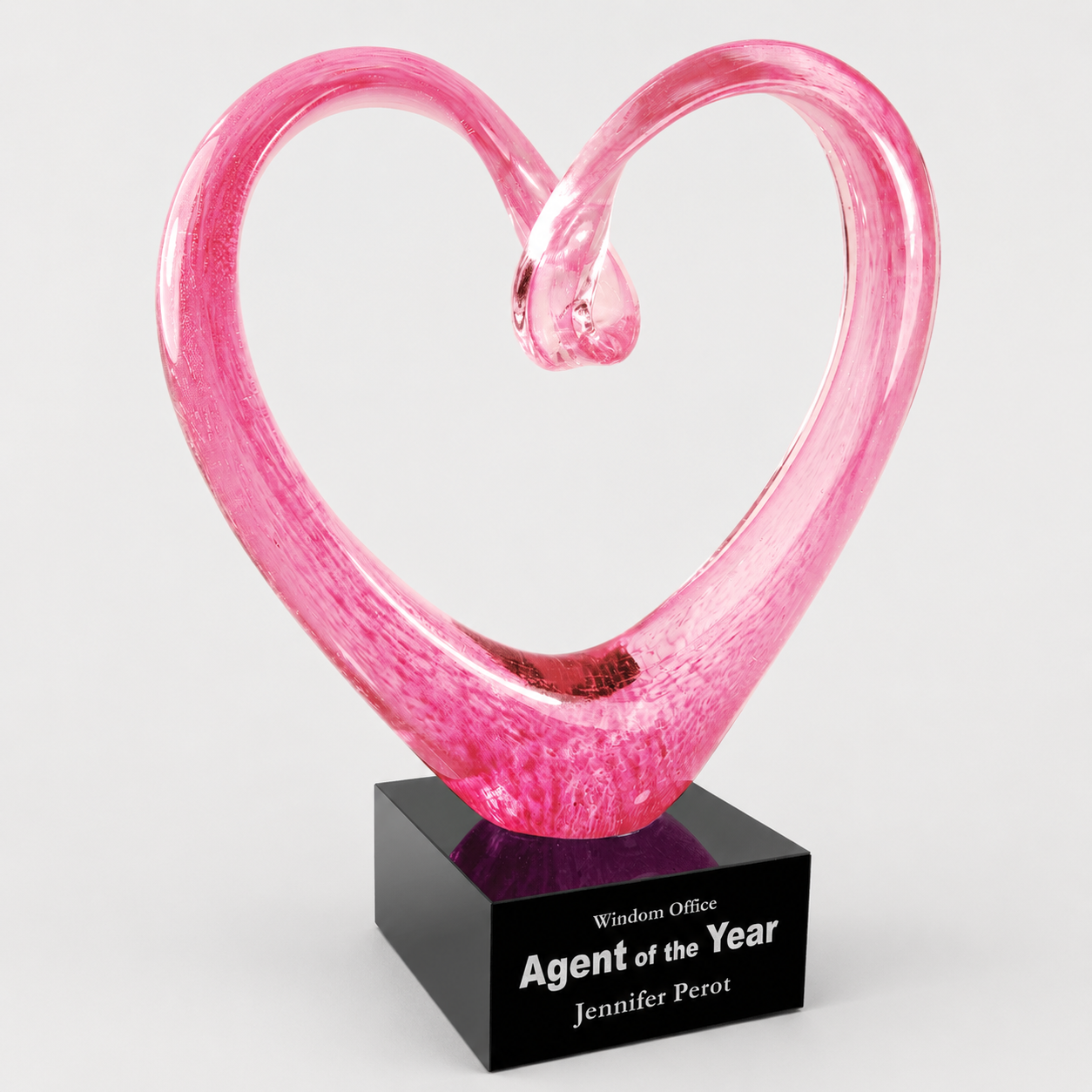 Pink Glass Heart Award with Black Base