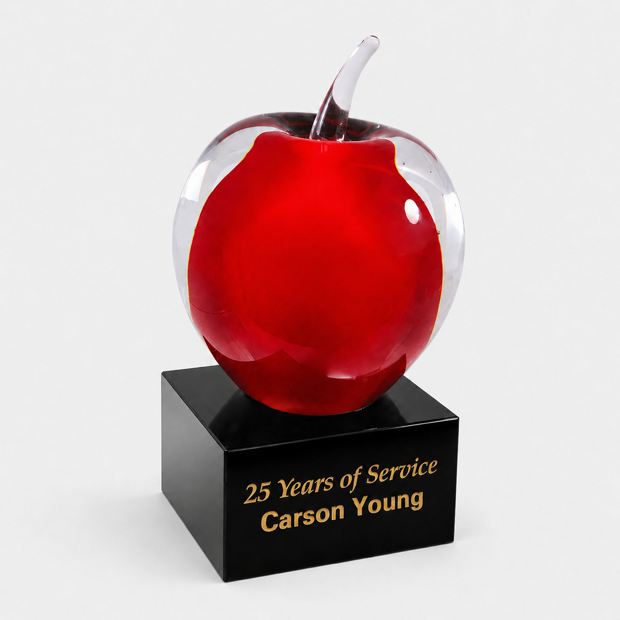 Red Glass Apple Award with Black Base