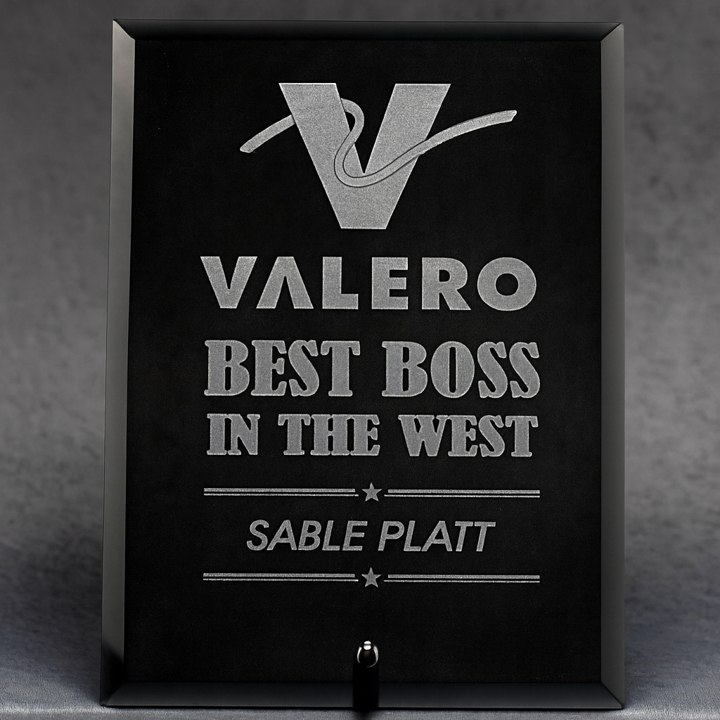 Economy Black Glass Standing Plaque