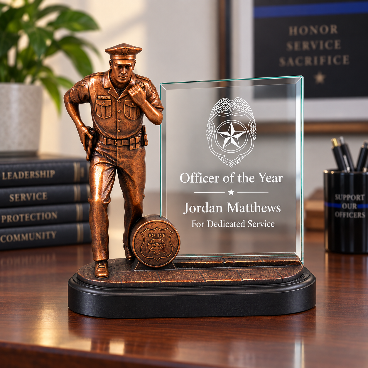 Police Officer Resin Award with Glass