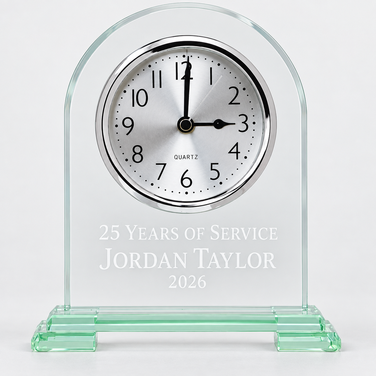 Clear Glass Clock with Split Step Base