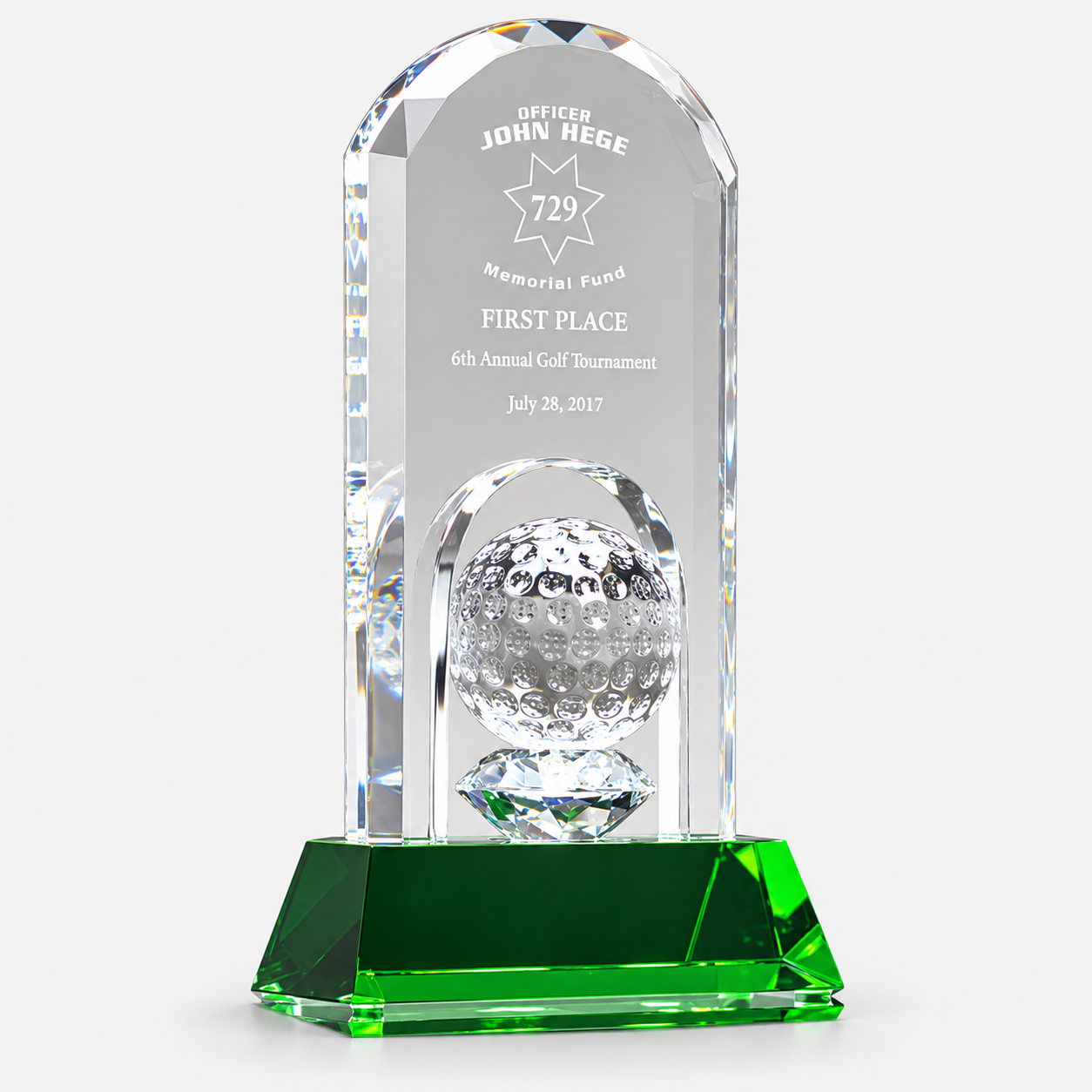 Crystal Dome Golf Trophy with Emerald Green Base