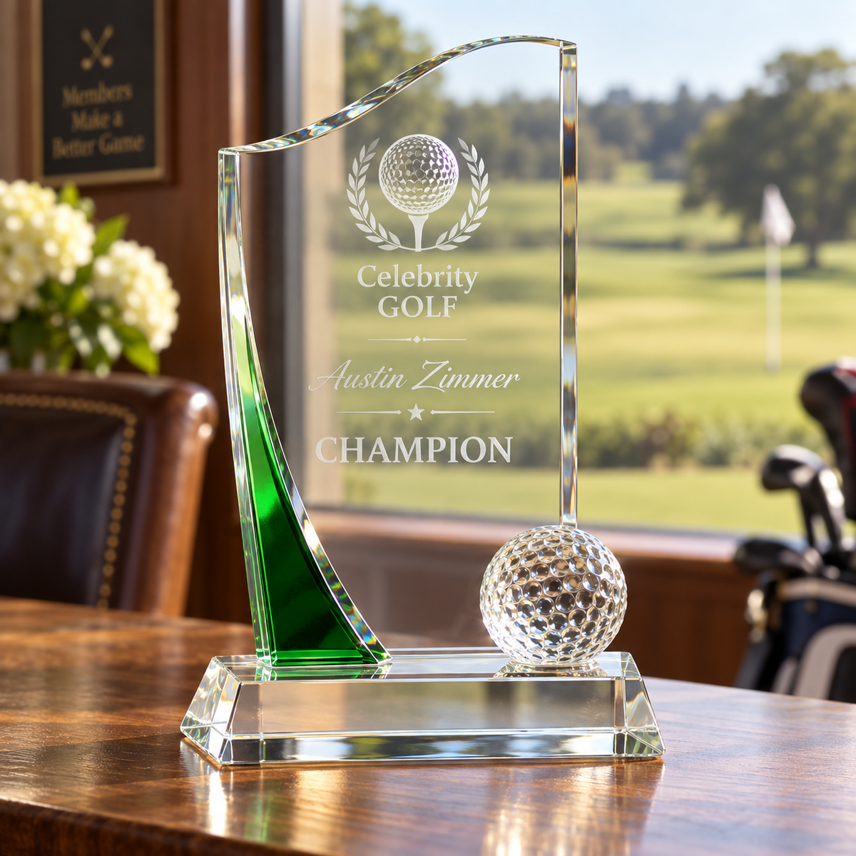Wave Golf Glass with Green Accent Award