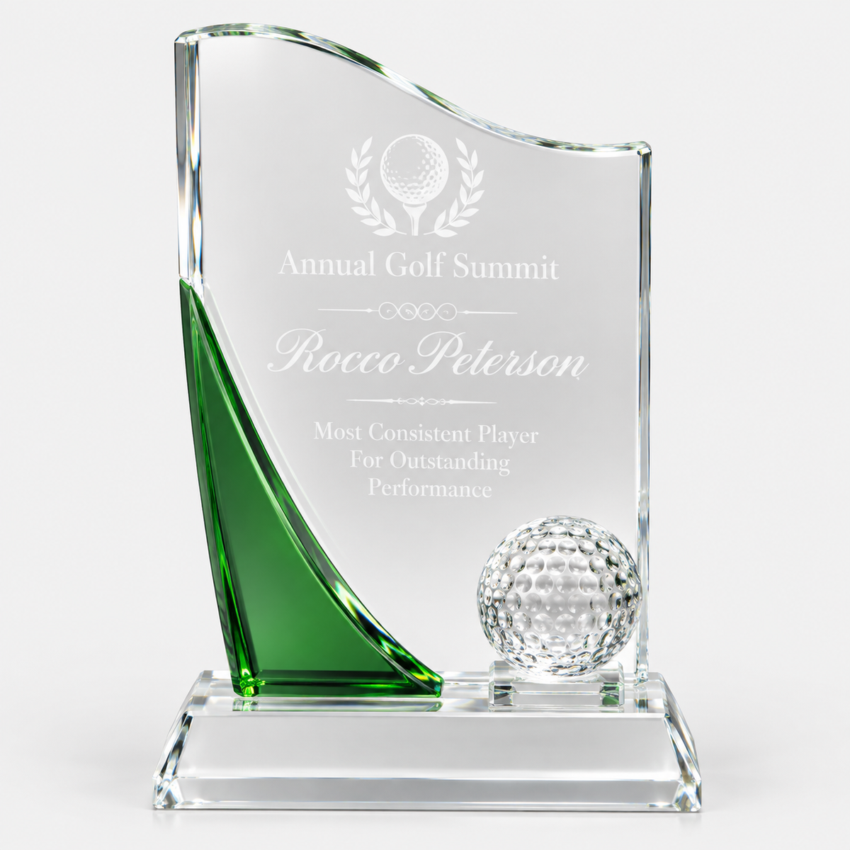 Wave Golf Glass with Green Accent Award