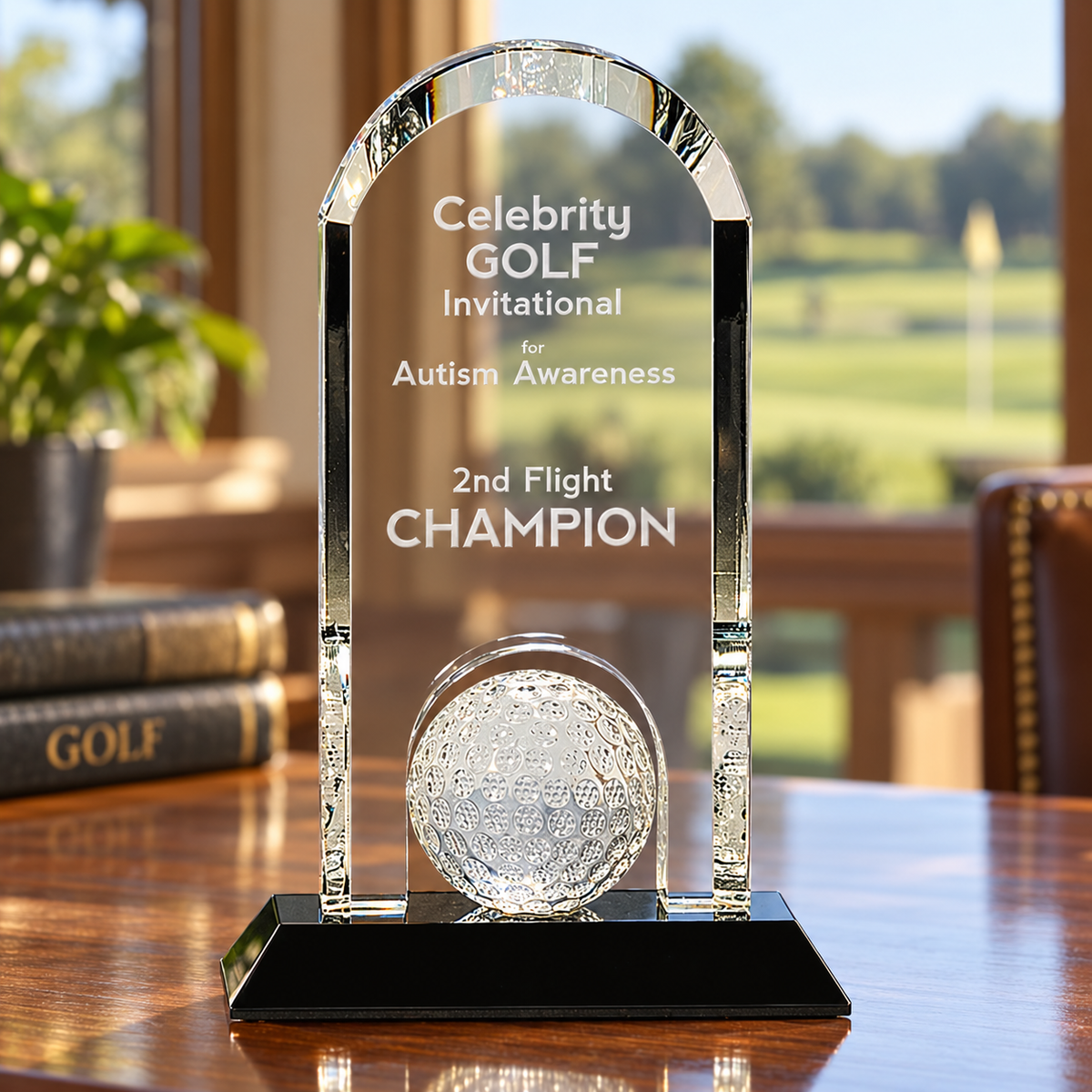 Crystal Golf Ball Dome Award on Black Base