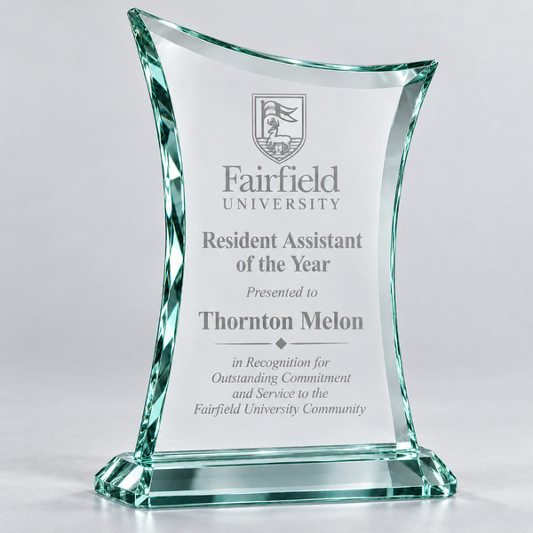 Contemporary Jade Glass Award with Oval-Shaped Base