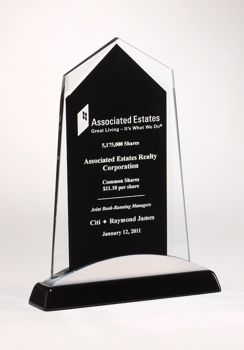 Apex Series Glass Award, Black Piano Finish Base with Silver Aluminum Accent