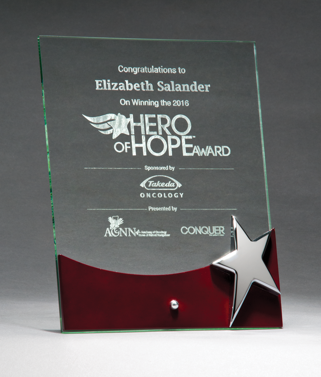 Glass Award with Silver Star and Rosewood Finish Base