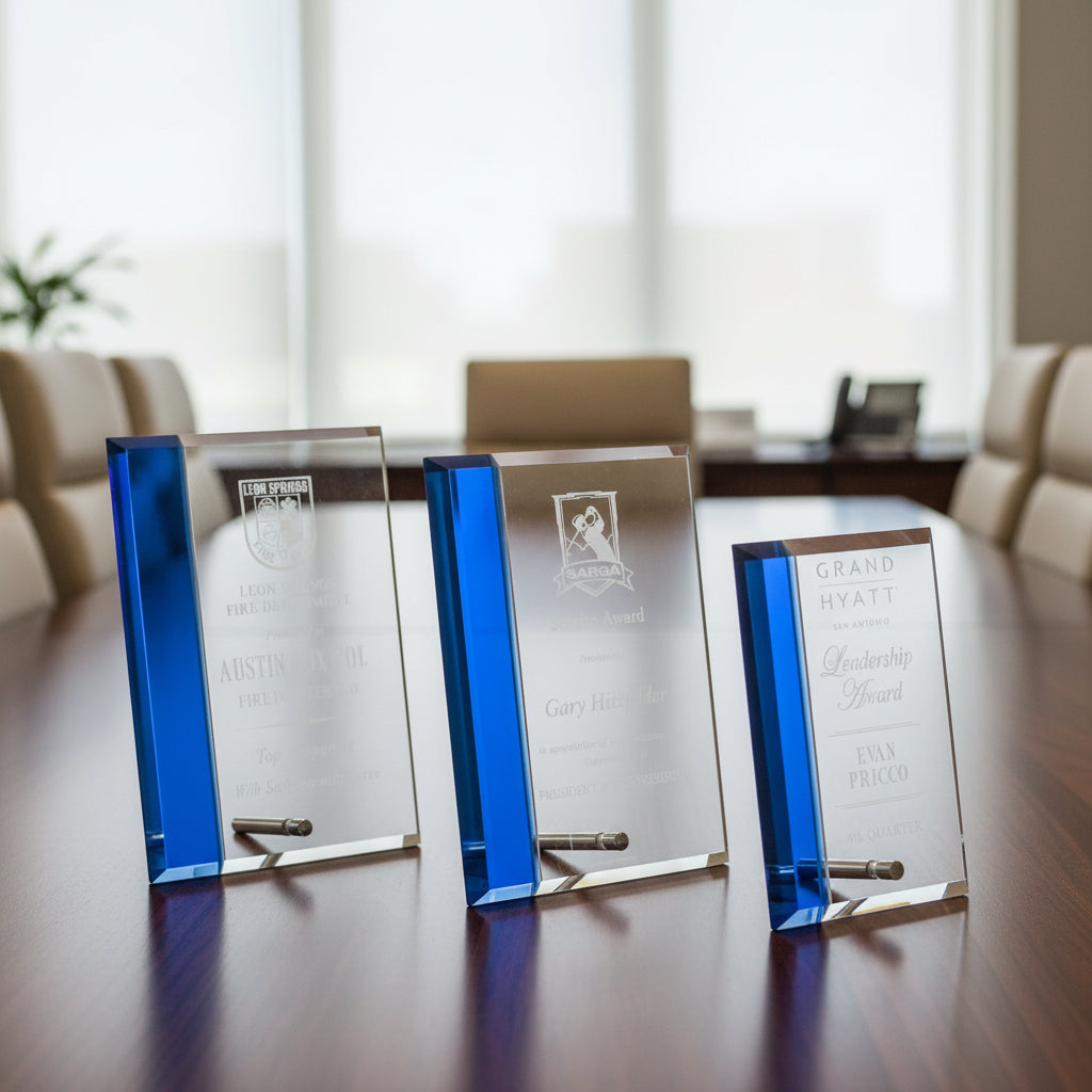 Economy Glass Plaque With Blue Accent