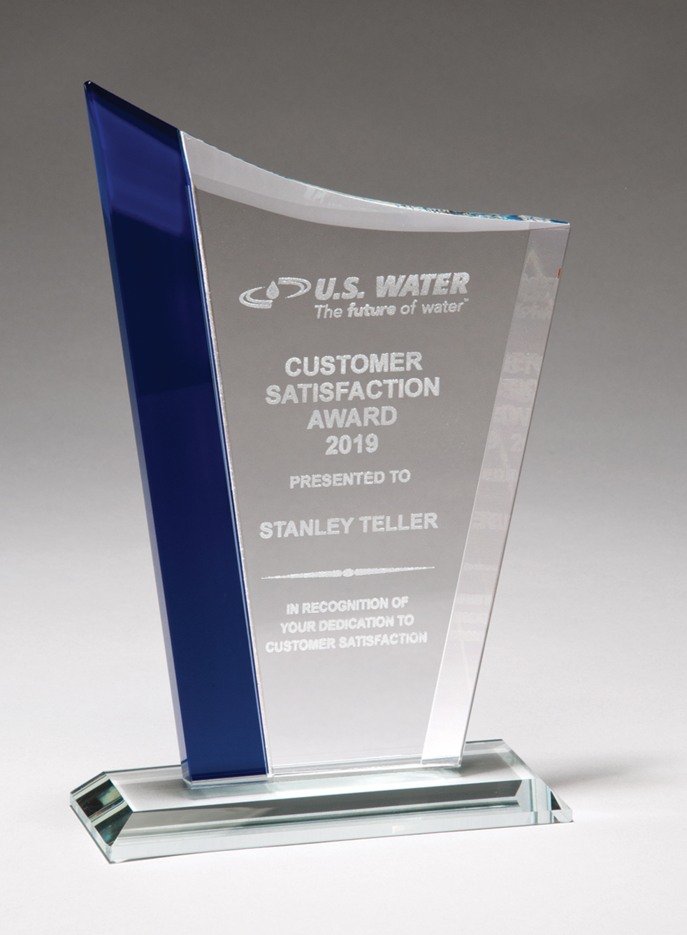 Zenith Series Clear Glass Award with Blue Glass Highlights