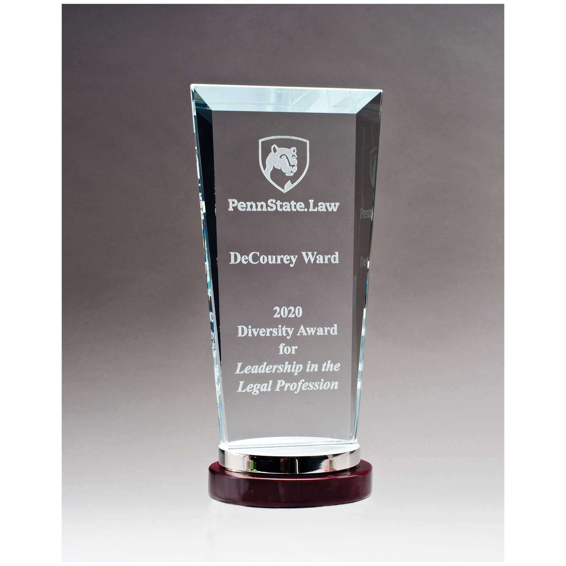 Premium Series Glass Award with Rosewood and Aluminum Base
