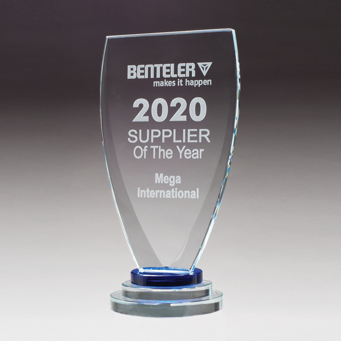 Chalice Series Glass Award Blue and Clear Glass Pedestal Base