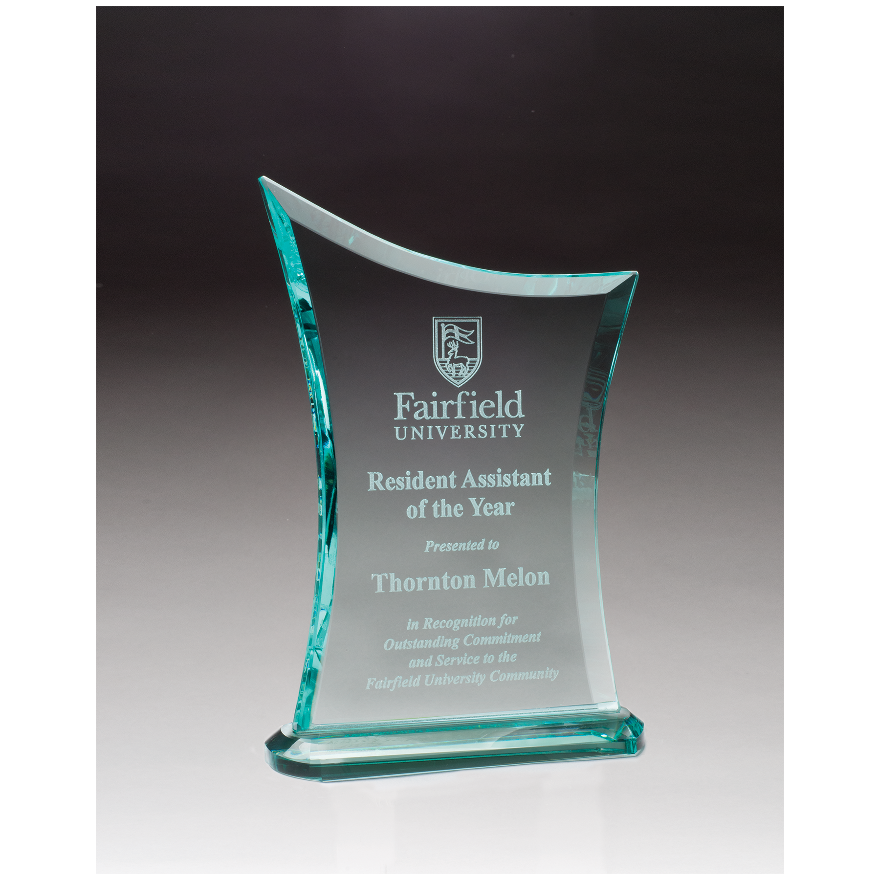 Contemporary Jade Glass Award with Oval-Shaped Base