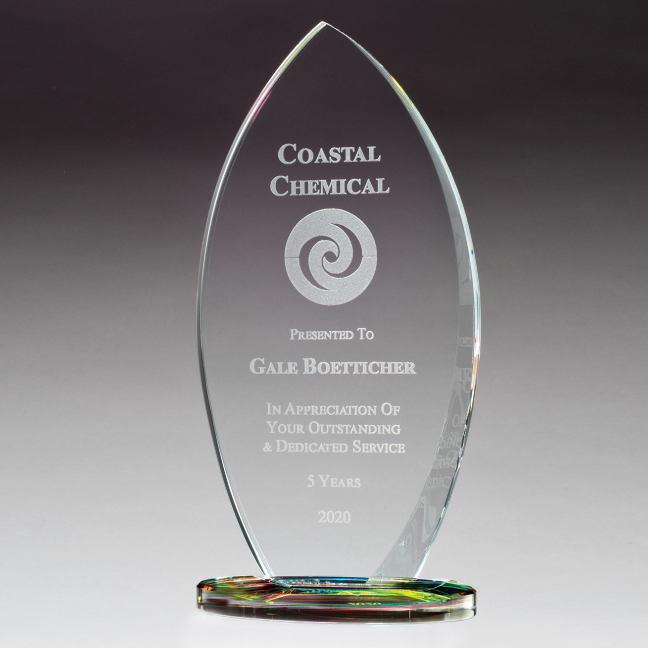 Flame Shaped Clear Glass Flame on Prism-Effect Oval Base