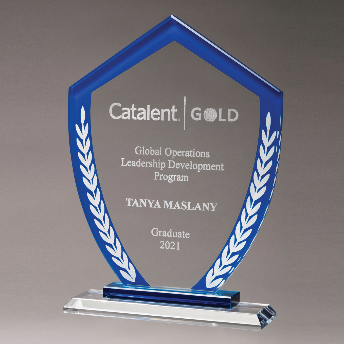 Shield Shaped Glass Award with Colored Border