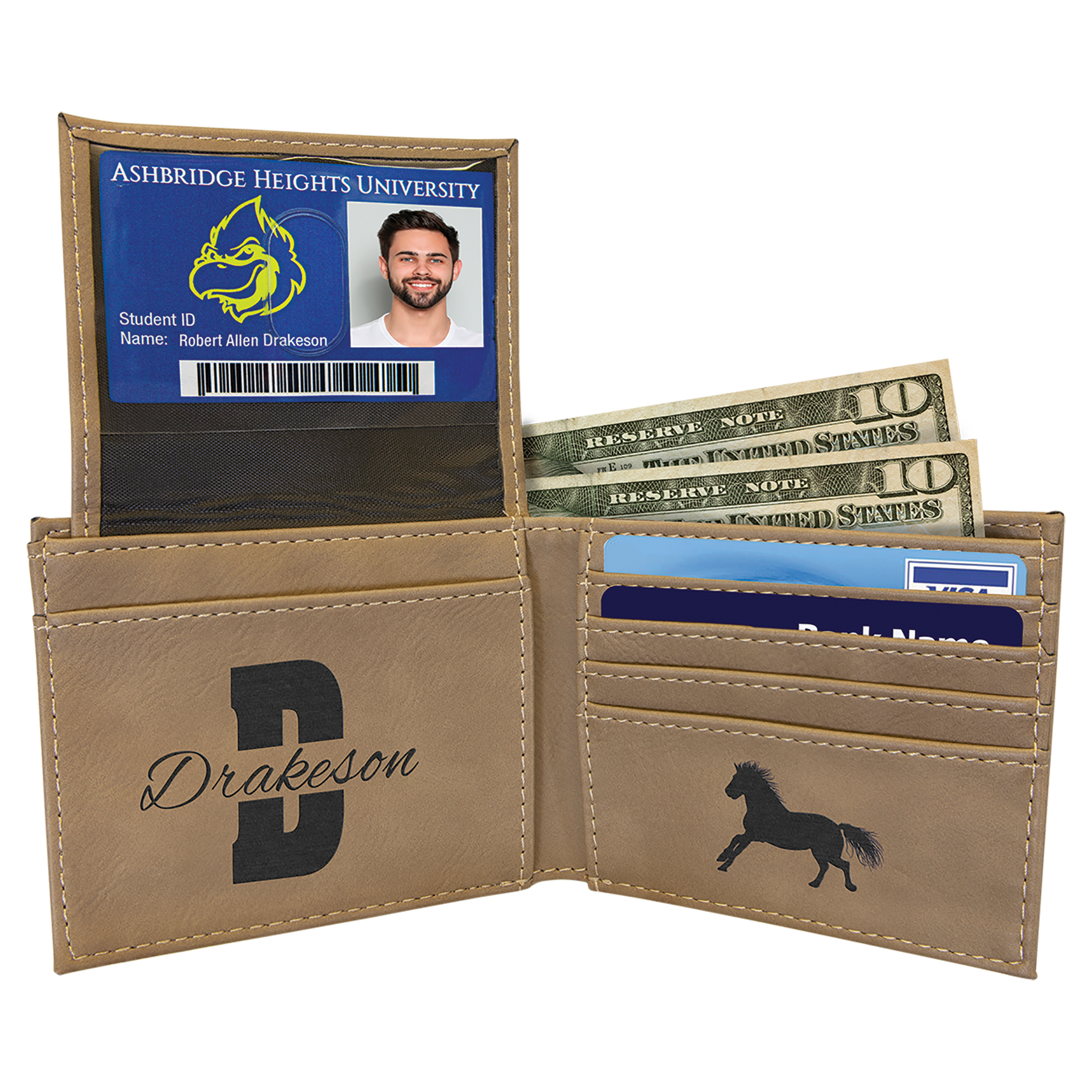 Leatherette Bi-Fold Wallet with Flip ID Display