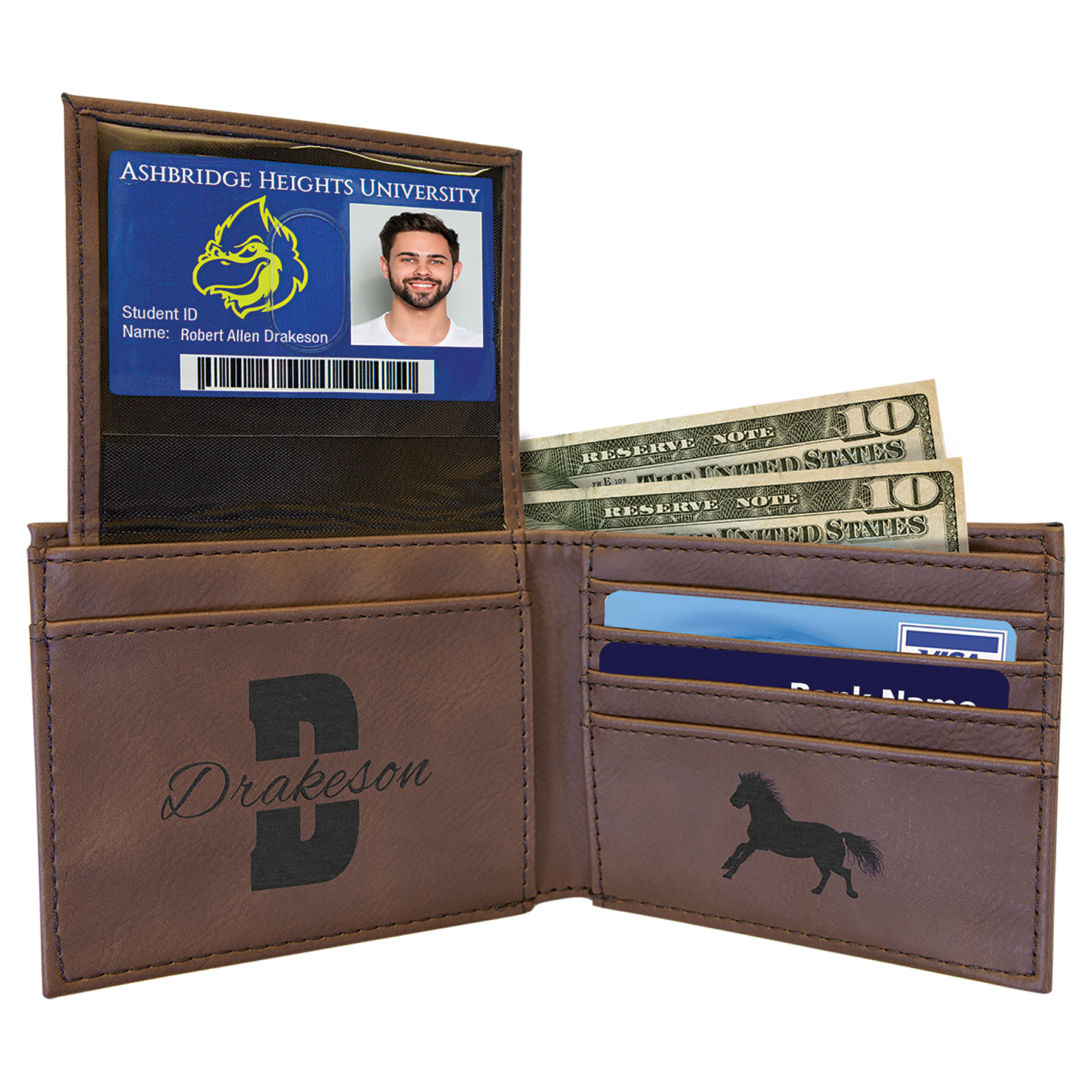 Leatherette Bi-Fold Wallet with Flip ID Display