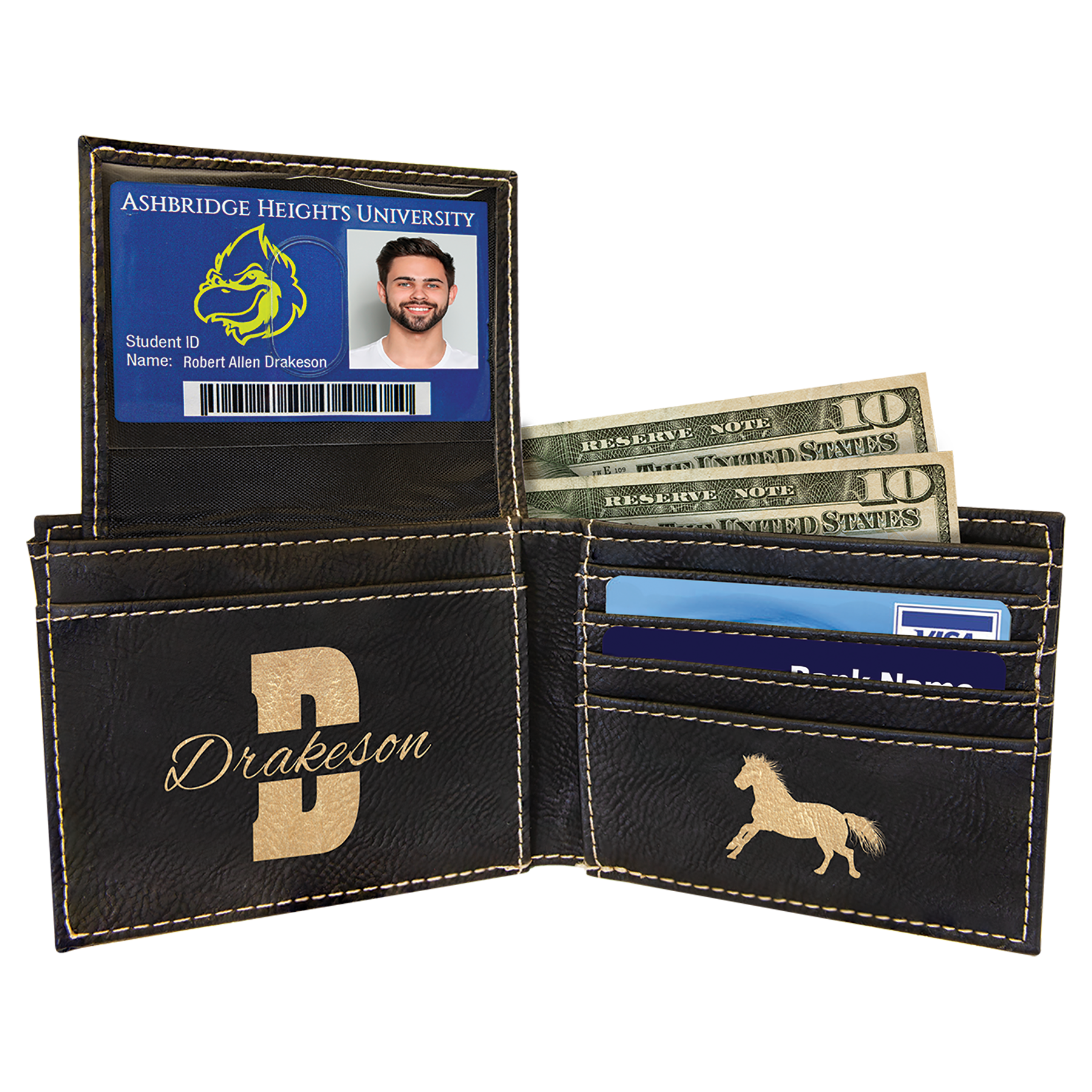 Leatherette Bi-Fold Wallet with Flip ID Display