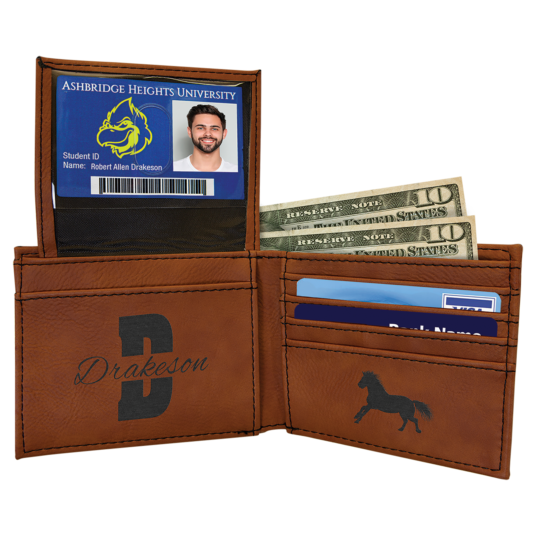 Leatherette Bi-Fold Wallet with Flip ID Display