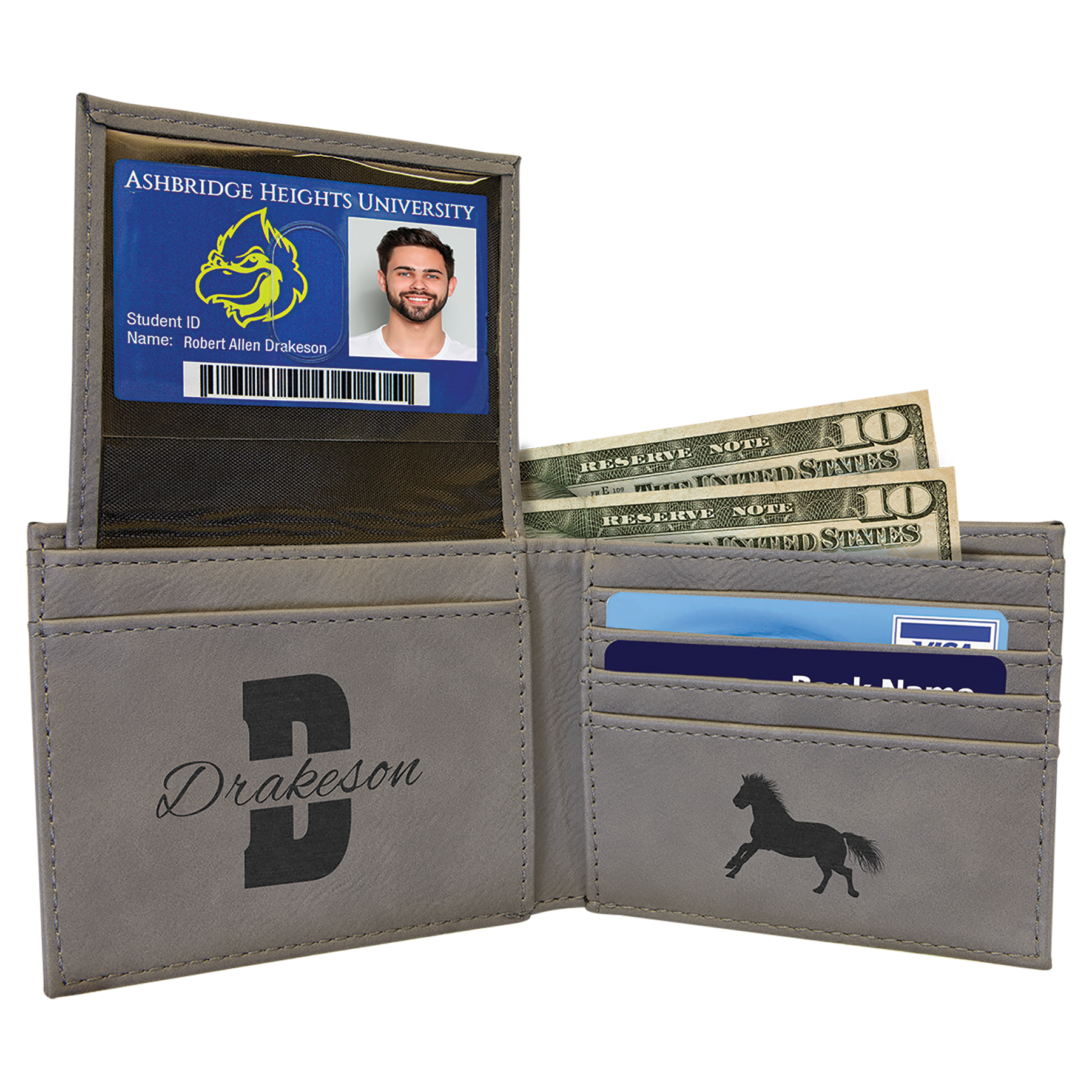 Leatherette Bi-Fold Wallet with Flip ID Display