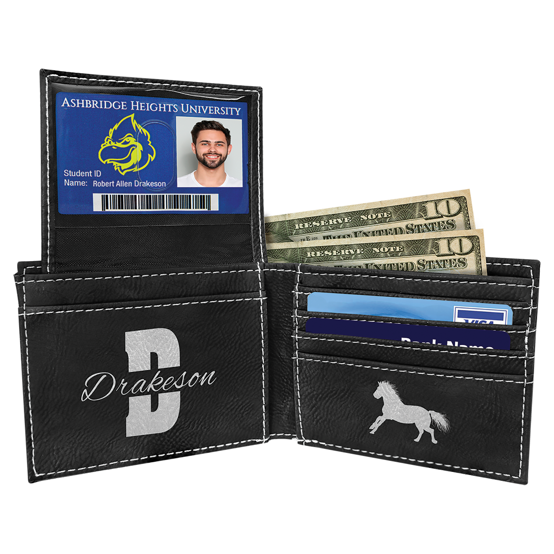 Leatherette Bi-Fold Wallet with Flip ID Display